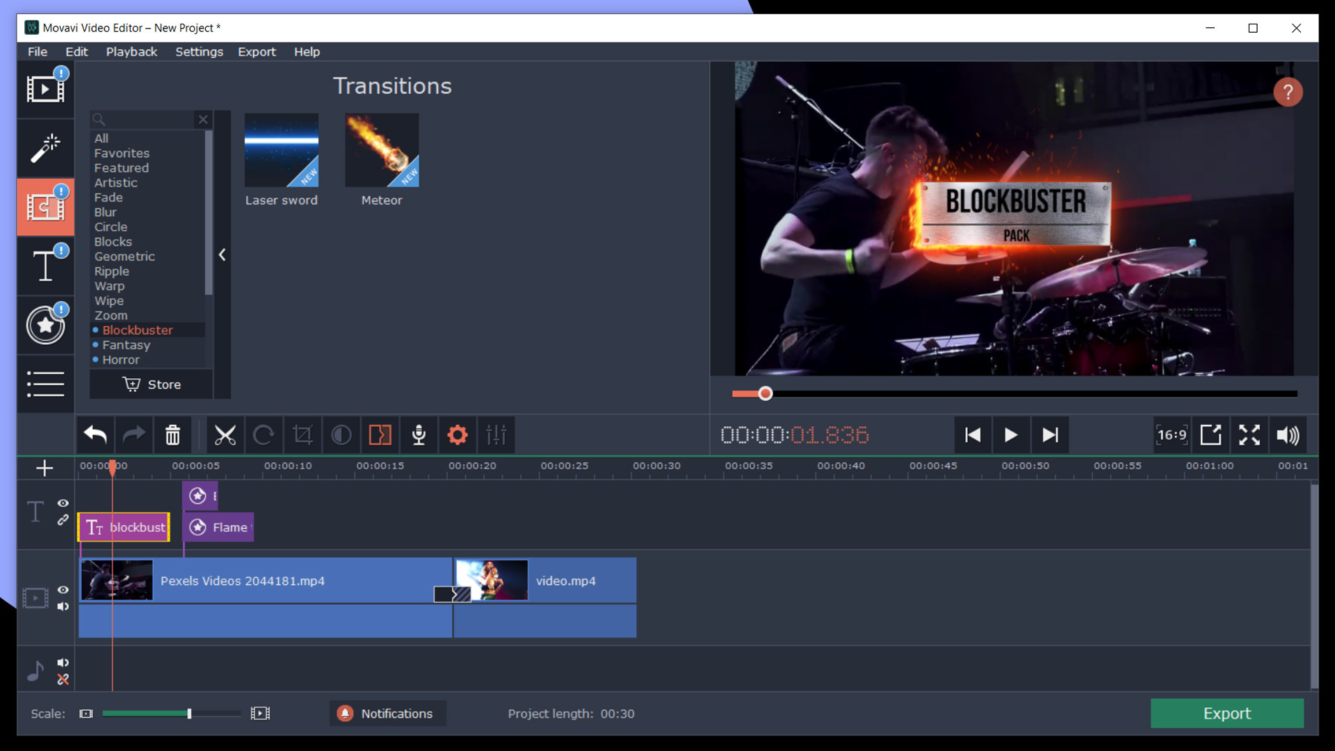 Movavi Video Editor Plus 2020 - Cinematic Set Effects DLC Steam CD Key (0.68$)