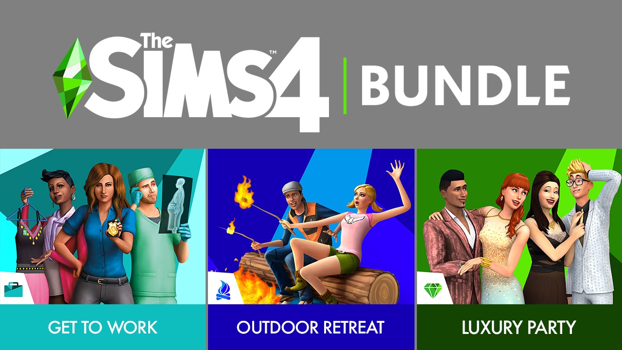 The Sims 4 Bundle - Get to Work, Outdoor Retreat, Luxury Party Stuff DLCs Origin CD Key (54.2$)